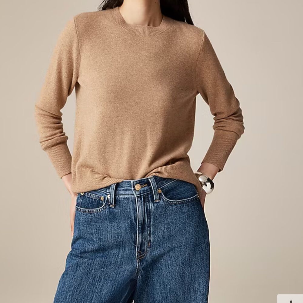 J. Crew Cashmere Classic Fit Crew Neck Sweater in Heather Camel